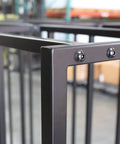 Close-up of metal frame structure showing details of Heavy Duty Vertical Sheet Rack Built To Store Rigid Substrate Panels And Drywall In Your Shop Or Garage Featuring Five Spaced Bays So You Gonna Keep Your Workspace Tight And Completely Stress Free.