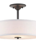 Two-Light Semi-Flush Ceiling Light in Black Finish from Inspire Collection with Summer Linen shade and etched glass diffuser