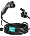 Plug And Play Heavy Duty J1772 EV Charger Extension Cable 40 Amp 20 Foot, with connectors and durable black cord.