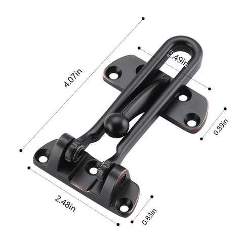 Oil Rubbed Bronze Swing Bar Door Lock Latch For Kids Safety And Home Security Reinforcement Door Guard Clamp, dimensions shown