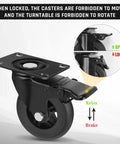 Heavy Duty 4 Inch Locking Swivel Caster Wheels Set Of Four Solid Rubber Furniture Cart Casters Loaded Up Without Breaking A Sweat Roll Like Butter 2200 Lbs Max Payload showing lock mechanism and wheel details