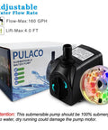 160GPH Submersible Fountain Pump with Auto Color Changing LED Light and packaging