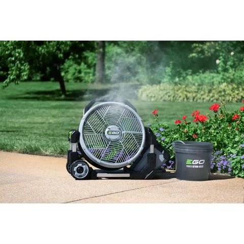 Go To Outdoor Mist Cooling Fan With 18 Inch Blade, 5 Speed Settings, Delivers Up To 5,000 CFM, Two Misting Modes, in garden setting