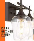 Oil Rubbed Bronze Two Light Bathroom Vanity Fixture Over Mirror With Clear Glass Shades, Farmhouse Style Wall Sconce Lighting
