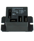 DC 24V Power Relay SPDT 1NO 1NC 30A 40A with flange mount and quick connect terminals, close-up view