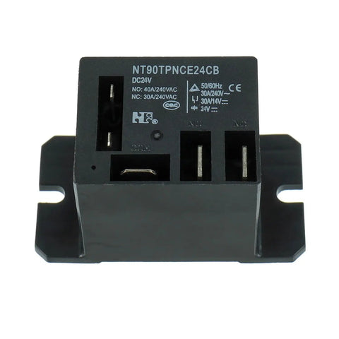 DC 24V Power Relay SPDT 1NO 1NC 30A 40A with flange mount and quick connect terminals, close-up view