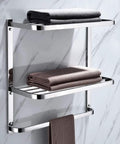 Three Tier Bathroom Shelf With Towel Bars Wall Mount Rack Stainless Steel SUS304 Rust Proof Polished Chrome Finish 20 Inch