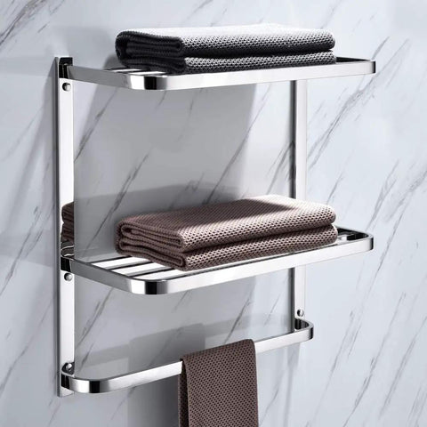Three Tier Bathroom Shelf With Towel Bars Wall Mount Rack Stainless Steel SUS304 Rust Proof Polished Chrome Finish 20 Inch