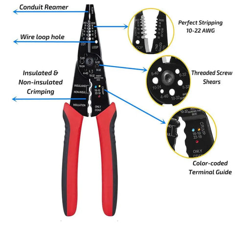 8 Inch Multi Tool Wire Stripper Crimper And Bolt Cutter For Electricians Long Nose Pliers 10 To 22 AWG Wiring Tool