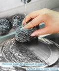 Heavy Duty Stainless Steel Scrubber Pads for Tough Kitchen Scrubbing on dishes pots pans ovens grills and sinks ergonomic use