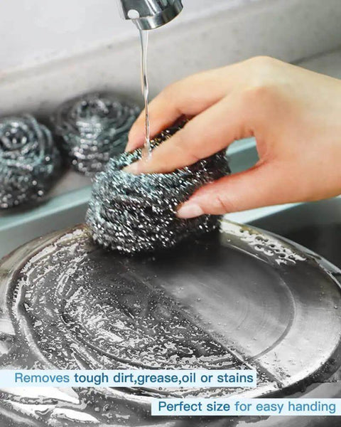 Heavy Duty Stainless Steel Scrubber Pads for Tough Kitchen Scrubbing on dishes pots pans ovens grills and sinks ergonomic use