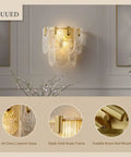 Wall Sconce Lights Indoor Bedroom Hallway Modern Art,Gold Brass,Layered Clear Textured Shell Glass Shade,s,for Living Room,Foyer, showcasing elegant design with art deco glass.