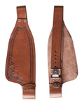 Western Horse Saddle Fenders Replacement For Adults Floral Tooled Brown full grain leather front and back view