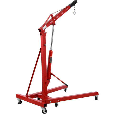 Heavy Duty Two Ton Folding Engine Hoist Cherry Picker Shop Crane Lift Built Like A Tank With Solid Carbon Steel, red portable design.