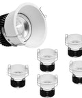 Top Shelf Six Pack Adjustable Recessed Ceiling Lights With 20 Degree Tilting For Hassle Free Retrofit Installation In Living Rooms Using Sleek Aluminum Housing Delivers Crisp Glow At Five Eight Twelve Or Eighteen Watts To Fix Your Home Look Today, showing six downlights with aluminum housing.