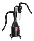 Rock Solid Wall Mounted Cyclone Vacuum Featuring Massive Turbo Suction And Dual Filter Wheeled Dust Collector, black and compact design.