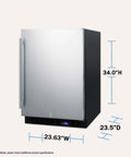 Hella Solid 24 Inch Built In Outdoor All Freezer Featuring True Frost Free Forced Air Cooling Slick Black Cabinet dimensions with height, width, depth.