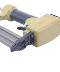 Close-up of Heavy Duty Oil Free Pneumatic Staple Gun F32 Brad Nailer Air Powered Finishing Tool showing trigger and grip handle.