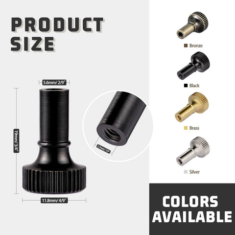GooChan lamp switch knob, black finish; front view with threaded insert, 19mm tall, 11.8mm dia; bronze/brass/silver