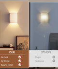 Image comparing Magnetic Battery Operated RGB Wall Sconce Set Of 2 with Dimmable Remote and a wired wall sconce.