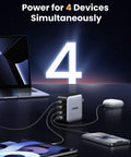 GaN 100W USB C Charger With Four Ports, Ultra Compact Foldable Power Adapter For Laptops and Phones On the Go, Fast 100W Charging For MacBook Pro and Air, iPad Pro, iPhone 17 16 15 Series, Galaxy S25 S24, Pixel 10 9, Steam Deck, Pixelbook; 4-device charging setup