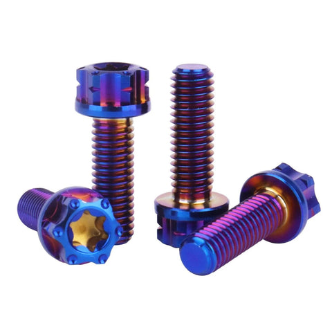Burnt Blue Titanium Flange Torx Head Bolts M5 Pack Of 4 In 10 15 20mm Lengths Grade 5 Titanium Alloy 6AL4V Lightweight Yet Ultra Strong Fasteners