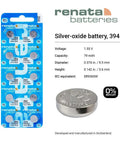 Top Shelf Silver Oxide Watch Battery 394 SR936SW 1.55 Volt Swiss Made in a pack, ideal for smartwatches and calculators.