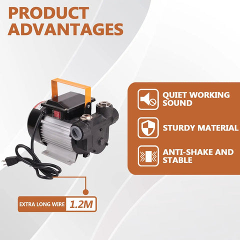 Heavy Duty 110V AC Electric Fuel Transfer Pump 16 GPM Self Priming For Diesel Kerosene Biodiesel With Solid Copper Motor side view showing features.