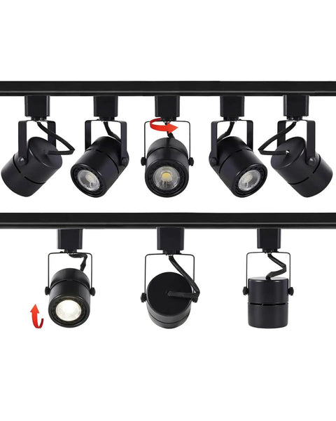 Hella Bright 10W H Track Lighting Heads 3000K Warm White Dimmable LED Track Lights 120V for Accent Retail Kitchen Artwork CRI90 plus 24 Degree Beam 12 Pack Black showing front and back views.