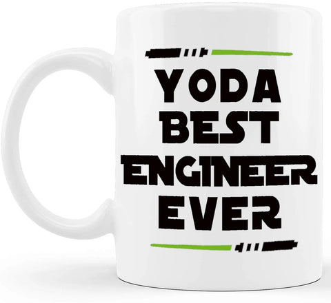 Funny Engineer Mug For Men And Women A Totally Dope Graduation Gift For Engineers And Students And STEM Lovers Mechanical Civil Science And Math Coffee Cup Keepsake with 'Yoda Best Engineer Ever' text.