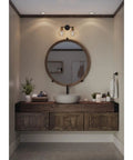 Coastal Bath Vanity Light, 2 Light Clear Glass Globes, Antique Bronze Finish above rustic bathroom mirror