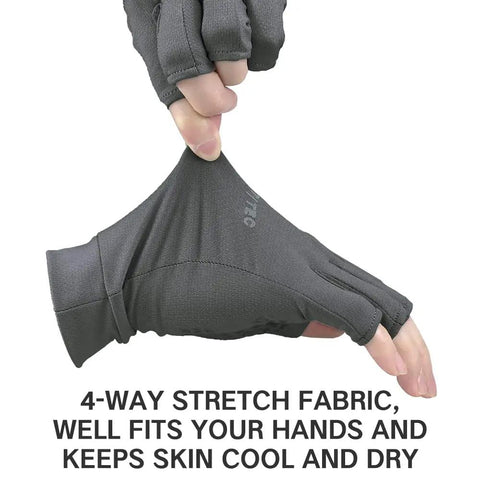 Men's Breathable Summer UV Protective Fingerless Gloves UPF 50 Plus Stayin' Cool Sunblock For Sailing, Golfing, Charcoal Size Large