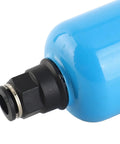 Close-up of G1/2 Aluminum Auto Drainer Valve for Pneumatic Systems, black connector and blue body
