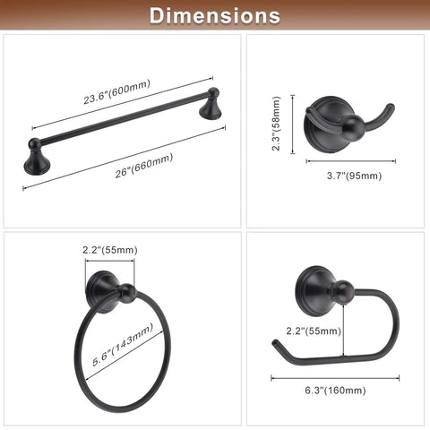 Dimensions of Oil Rubbed Bronze Bathroom Hardware Set With Four Must Have Essentials Toilet Paper Holder Towel Ring Towel Hook And 18 Inch Or 24 Inch Adjustable Towel Bar All In One Easy Mount Durable Modern Bath Accessories