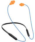 Boss Level Wireless Noise Cancelling Neckband Headphones With Qualcomm AptX HD, 27dB NRR, CVC Mic in black with orange tips