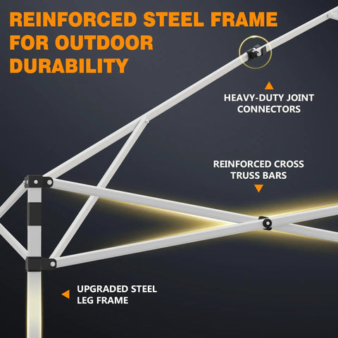 10x10 Pop Up Canopy Tent With Easy One Person Setup Center Lock System features steel frame for durability