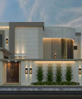 Modern house façade with 2 Pack Crystal LED Wall Lights With Frosted Matte Shade, Sleek Black Aluminum Sconce Outdoor Fixtures