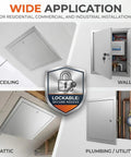 Top Shelf Locking Aluminum Drywall Access Panel With Rock Solid Galvanized Steel Frame and Snug Key Lock Cover in ceiling, wall, and attic applications.