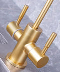 Close-up of YHdtUO Filter Brushed Gold Water Purifier Double Outlet Single Cooling Stainless Steel Kitchen Faucet.
