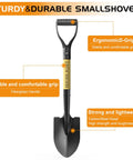 Heavy Duty 28 Inch Round Shovel With D Handle Solid Wood Grip And Carbon Steel Blade For Digging In Sand Snow Dirt Garden Yard Camp Beach Kids All Purpose Projects displayed with ergonomic D-handle and carbon steel blade.