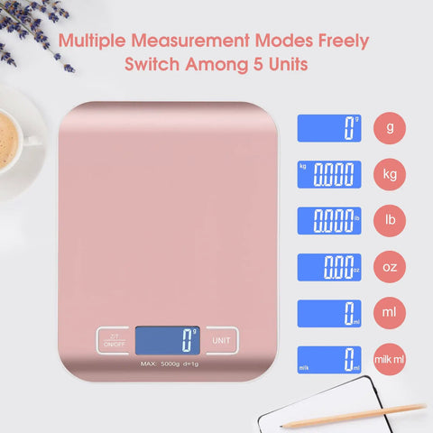 Digital Shipping Scale With Stainless Steel Panel displaying multiple measurement options for packages, food, and kitchen use.