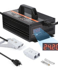 24V 20A Smart Forklift Battery Charger With LCD Display For Auto Pallet Jacks, showing digital readout and charging connections.