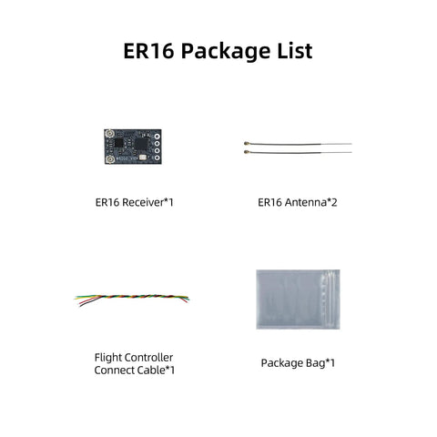 2.4GHz ER16 ELRS FPV 16CH Receiver With Dual IPEX MHF 1 Antenna For T12D T16D TX16S ExpressLRS RC Transmitter package contents