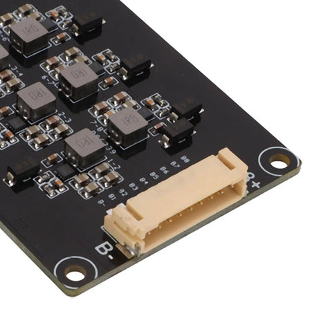 8S Inductive Balancer For Lithium Battery Packs Featuring A 1.2 Amp Chip, close-up of black circuit board with components and connectors.