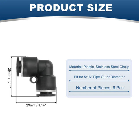 Six Pack Elbow Union Push To Connect Fittings Five Sixteenth In OD Tube Quick Lock Air Hose Adapters size details