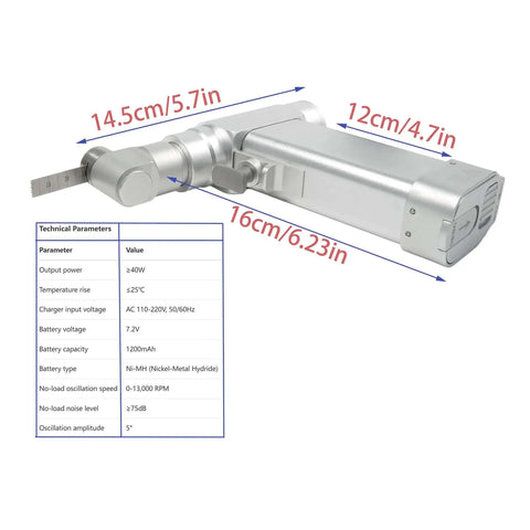 Top Shelf Mini Electric Bone Drill And Oscillating Saw For Veterinary Surgery Featuring Hella Quiet Low Noise Operation and technical specs diagram