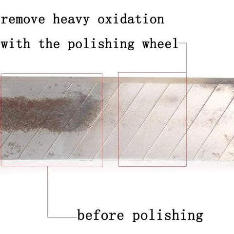 Metal surface before polishing with fine abrasive wheel brush polishing buff set for rotary tools, rust removal focus