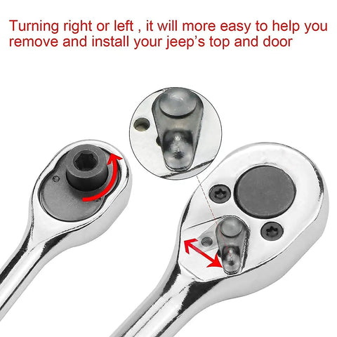 Close-up of ratchet mechanism in Jeep Hard Top Door Removal Torx Set Tool Kit Red For Wrangler JL JK 2-4 Doors Soft Top And Hard Top