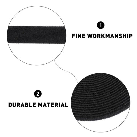 Close-up of Knockout Reusable Velcro Wrap Strips for Power Cords, showcasing fine workmanship and durable material in black.
