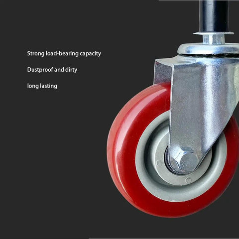 Close-up of a Rock Solid Heavy Duty Swivel Caster with red PU wheel, M12X60MM threaded bolt, designed for furniture and scaffolding.